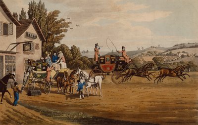 A London Mail and Stage Coach (gravura colorida) de Robert the Elder Havell