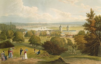 Uma vista de Londres tomada do parque de Greenwich, bar. 1820 por Colnaghi und Co. (aquatint) de Robert the Elder and Younger Havell