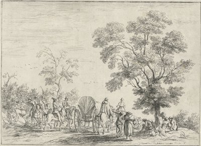 Vagão coberto escoltado por cavaleiros de Robert van den Hoecke