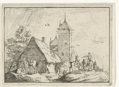 Cavaleiros perto de uma torre
Paisagens com acampamentos (título da série) de Robert van den Hoecke
