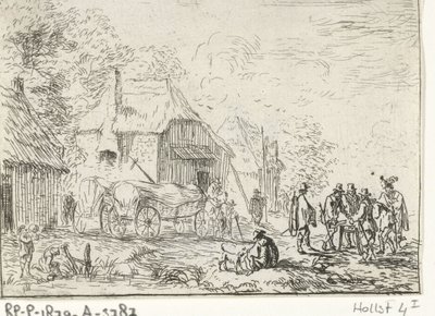 Soldados perto de duas carroças
Paisagens com acampamentos (título da série) de Robert van den Hoecke