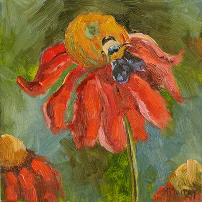 Kismet Coneflower, 2023 (óleo sobre painel) de Roberta Murray