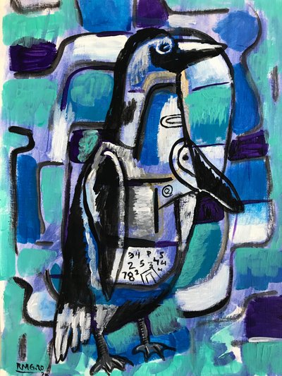 Pinguim congelado, c.2020 (acrílico sobre papel) de Roberto Munguia