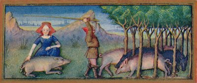 Outubro - alimentação de porcos com bolotas, século XV, 1939. de Robinet Testard