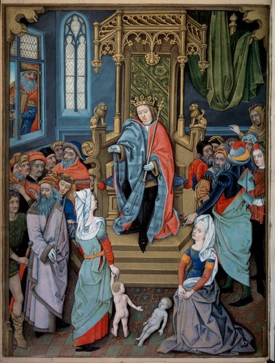 O Julgamento de Salomão Duas mulheres fingem ser a mãe da mesma criança. Miniatura retirada do "Livro de Horas de Charles d