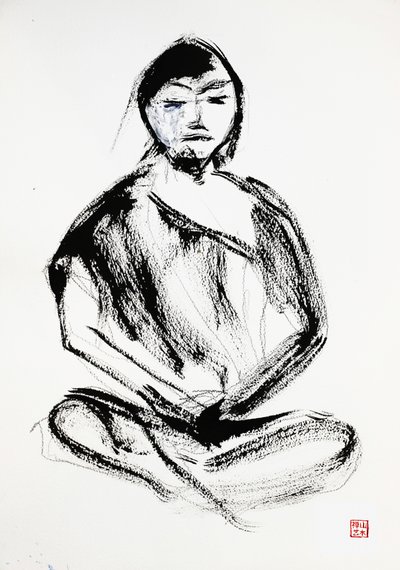Desenho a tinta de um meditador zen de RodMacIver