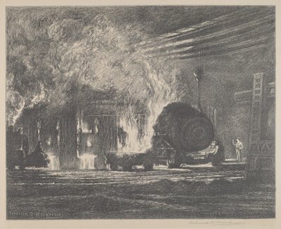 Aço sendo derramado em forno aberto de Roderick D. MacKenzie