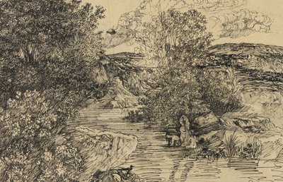 Banhistas em um ribeiro de Rodolphe Bresdin
