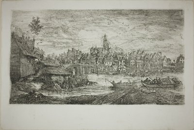 Cidade com ponte de pedra de Rodolphe Bresdin