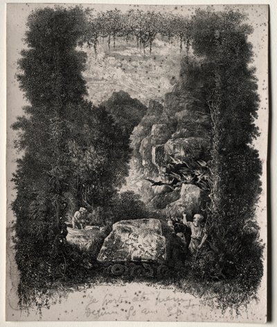 Primeiro frontispício para fábulas e contos de fadas, por Thierry-Faletans, 1868. de Rodolphe Bresdin