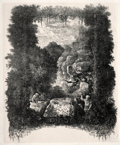 Primeiro frontispício de fábulas e contos de fadas de Thierry-Faletans, 1868. de Rodolphe Bresdin