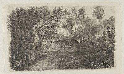 Paisagem com riacho e árvores nas margens Le Cours d