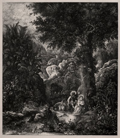 Descanse na fuga para o Egito com um burro selado, 1871. de Rodolphe Bresdin