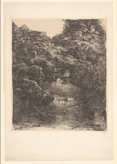 Paisagem rochosa com riacho e cachoeira o presente de Rodolphe Bresdin