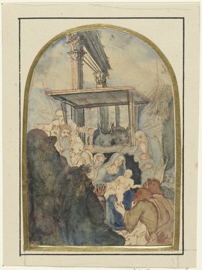Estudo para um culto aos reis, no fundo uma ruína com duas colunas coríntias de Rodolphe Bresdin