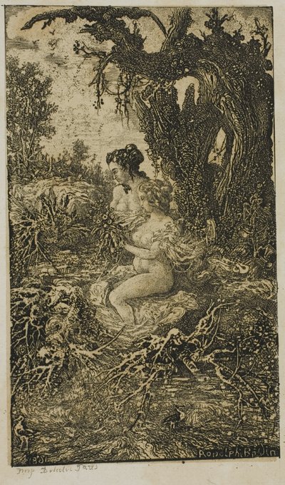 Duas mulheres a tomar banho à beira da água, de Revue Fantaisiste de Rodolphe Bresdin