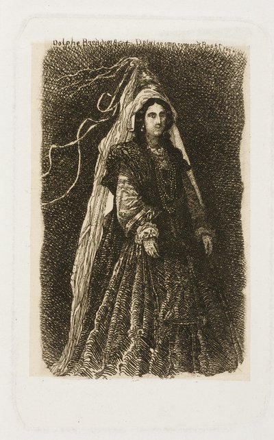 Mulher em traje medieval fantástico de Rodolphe Bresdin