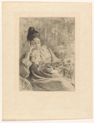 Mulher lendo em uma cadeira de Rodolphe Piguet