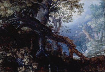 Floresta com veados, c.1608-10 (óleo sobre painel) de Roelandt Jacobsz. Savery