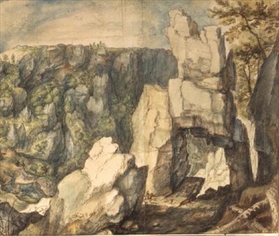 Mountain Landscape (caneta e tinta castanha, aguarela) de Roelandt Jacobsz. Savery