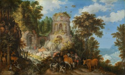 Paisagem com a fuga para o Egito, 1624. de Roelandt Savery