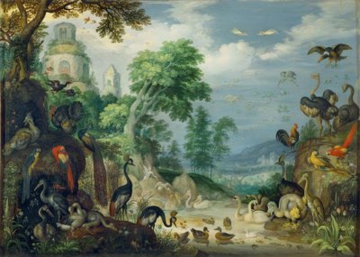 Paisagem com pássaros de Roelandt Savery