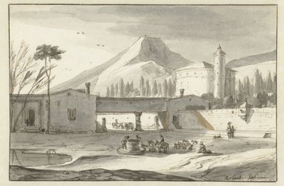 Paisagem montanhosa, italiana, com uma Igreja Rotunda de Roelant Roghman