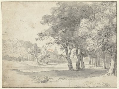 Vista no Haagse Bos, com o Grote Kerk, Haia, na Distância de Roelant Roghman
