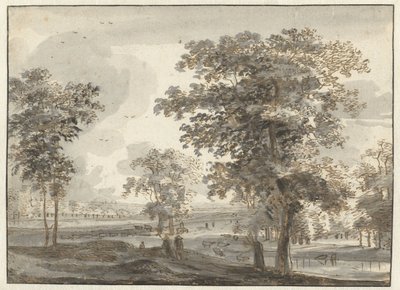 Paisagem arborizada com pastores perto de um rio de Roelant Roghman