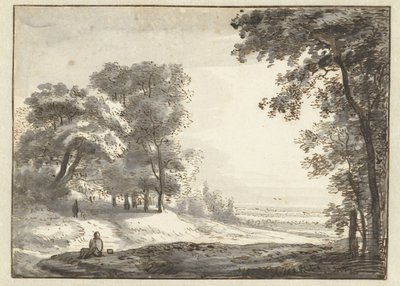 Paisagem arborizada com um Viajante em repouso de Roelant Roghman