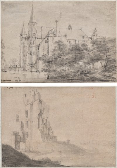 Castelo de Zuylen perto de Utrecht (recto)/Ruin da casa Ter Kleef perto de Haarlem (verso) de Roelant Roghman