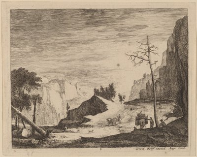 Paisagem montanhosa com carrinho: pl.8 de Roelant Roghman and Melchior Küsel
