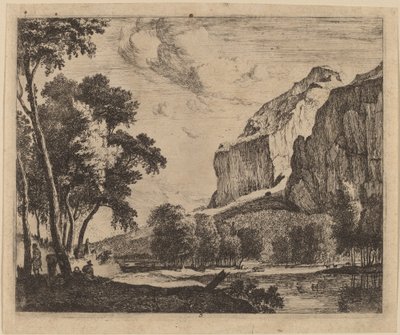 Riverscape com rochas à direita: pl.3 de Roelant Roghman and Melchior Küsel