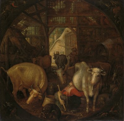 Vacas num estábulo; bruxas nos quatro cantos de Roelant Savery
