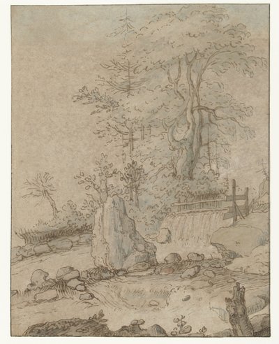 Paisagem rochosa com queda de água de Roelant Savery