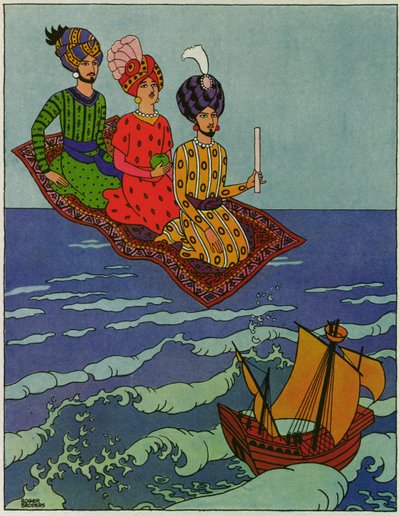Foram transportados rapidamente, ilustração para "O Príncipe Ahmed e a Fada Pari Banou", de "As Noites da Arábia de Roger Broders