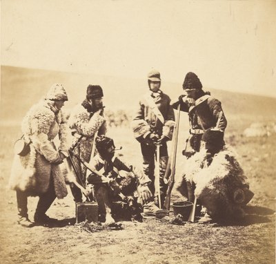 Capitão Pechell e homens do 77º Regimento - Traje de inverno. de Roger Fenton