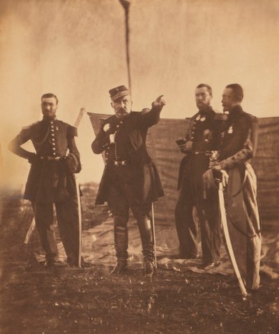 General francês Pierre Bosquet (centro), Dar ordens ao seu pessoal, Guerra da Crimeia, Crimeia, Ucrânia de Roger Fenton