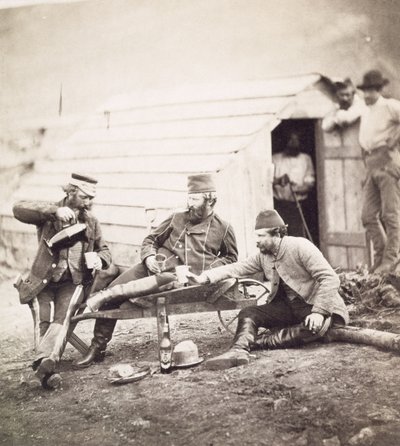 Dificuldades no Acampamento (Coronel Lowe e Capitães Brown e George), 1855 (albumen print de wet colodion negative) de Roger Fenton