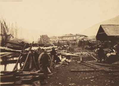 Local de desembarque dos armazéns dos caminhos-de-ferro, Balaklava de Roger Fenton