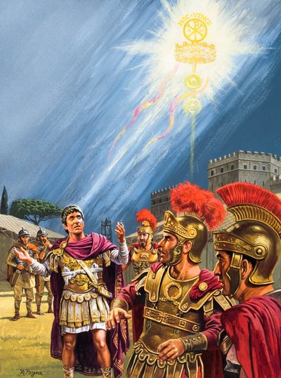A visão de Constantino da Cruz Cristã antes da Batalha da Ponte Milviana (guache sobre papel) de Roger Payne