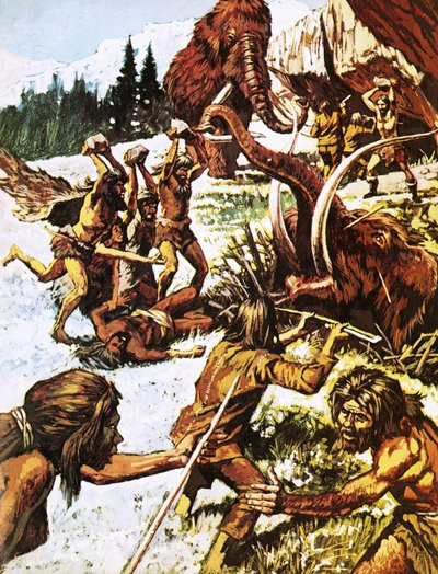 Homens pré-históricos a atacar mamutes de Roger Payne