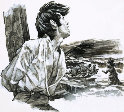 Roger Quinn amarrado a uma viga no Natal Cay de Roger Payne