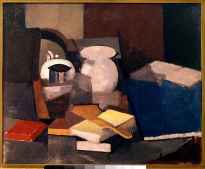 Natureza Morta com Livros e Cartões Pintura de Roger de La Fresnaye (1885-1925) 1913 Sol. 0,6x0,73 m Paris, musee national d