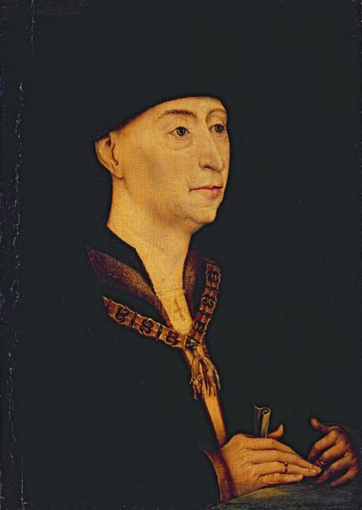 Filipe o Bom (1396-1467) Duque de Borgonha (1419-67) (óleo sobre painel) de Rogier van der (after) Weyden