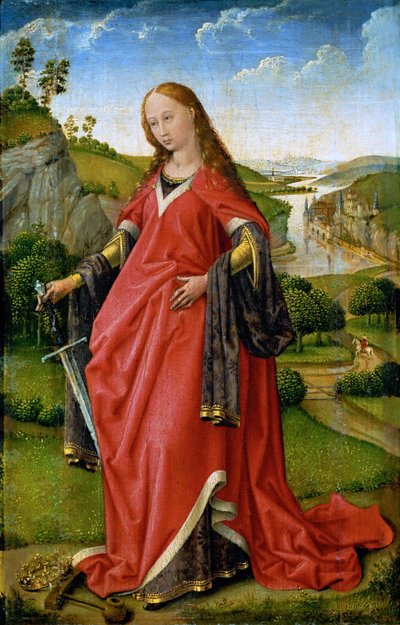 Santa Catarina - Rogier van der Weyden (c. 1399-1464). Óleo sobre madeira, c. 1430 ou c. 1451. Dimensão: 18,5x11,8 cm. Museu de História de Arte, Viena de Rogier van der Weyden