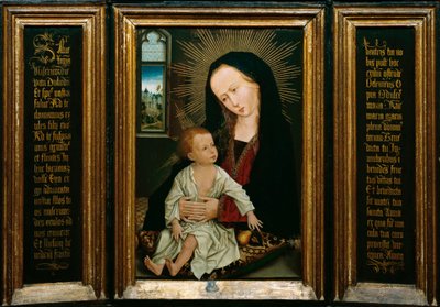 Salve Regina (Salve, ó Rainha, oração católica), representação da Virgem e do Menino segurando uma pêra (óleo sobre madeira) de Rogier van der Weyden
