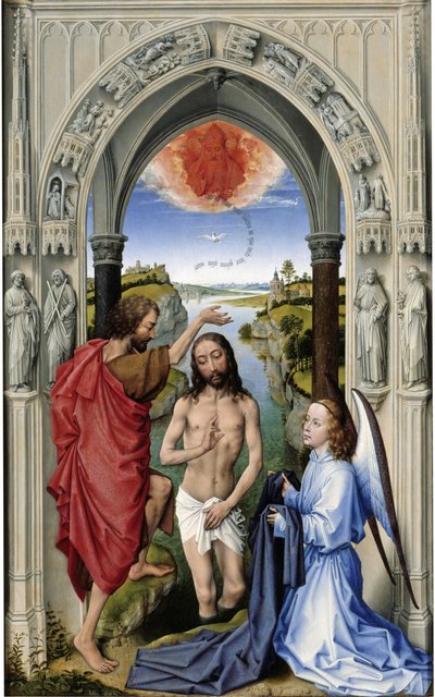 O Batismo de Cristo O Altar de São João, painel do meio, ca 1455 de Rogier van der Weyden
