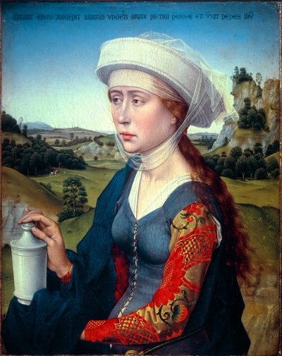 Tríptico da família Braque: Representação de Santa Maria Madalena (painel direito do tríptico Braque), ca. 1450 (óleo sobre madeira) de Rogier van der Weyden