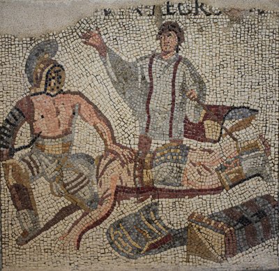 Uma luta de gladiadores com o árbitro de Roman